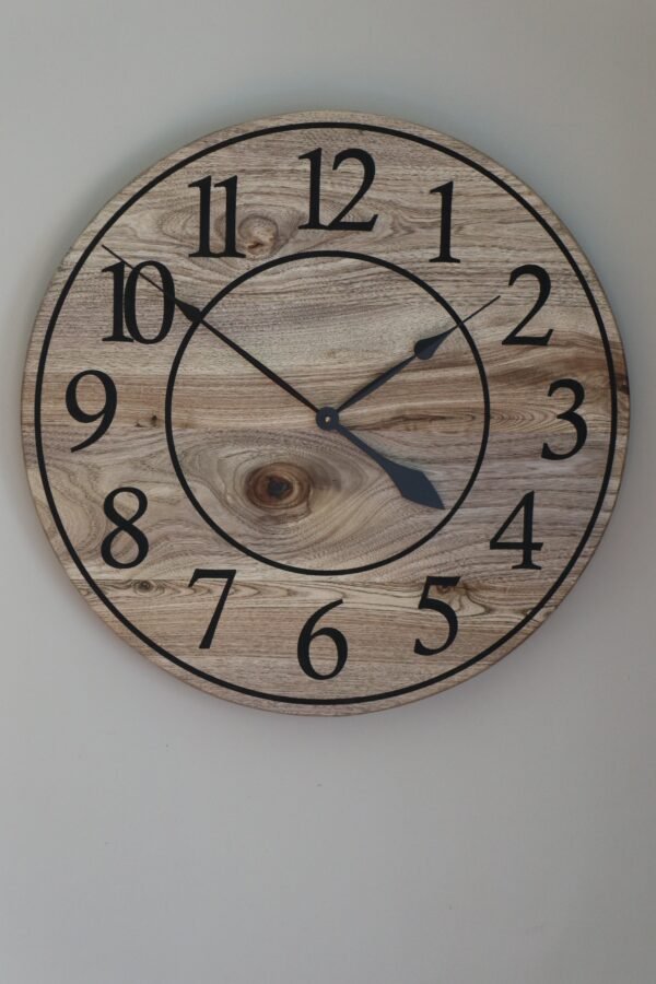 Large 26" Solid Wood Hackberry Wall Clock with walnut stain (in stock)