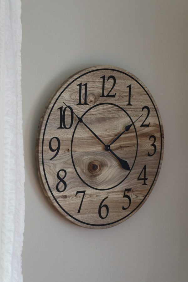 Large 26" Solid Wood Hackberry Wall Clock with walnut stain (in stock)