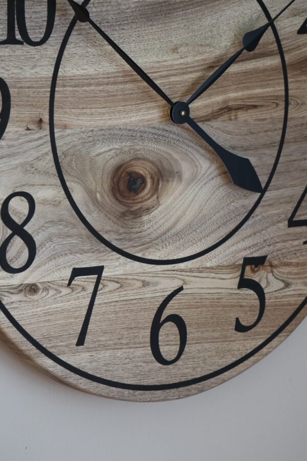 Large 26" Solid Wood Hackberry Wall Clock with walnut stain (in stock)