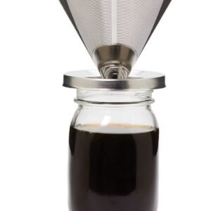 Stainless Steel Pour Over Coffee Filter & Stand, Regular and Wide Mouth Jars